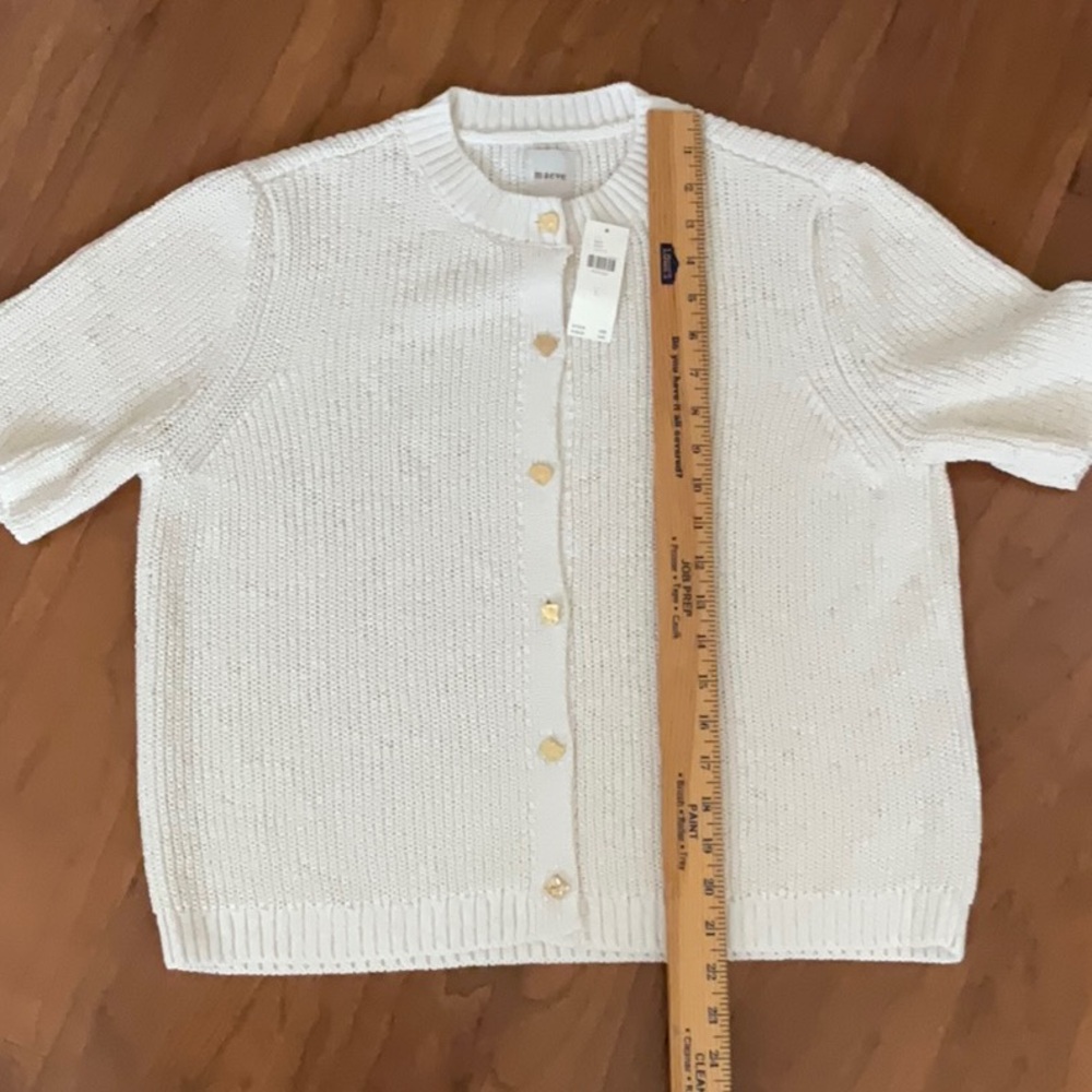 Anthropologie Maeve Short-Sleeve Button-Front Cardigan-Ivory-Large-NWT - Picture 6 of 7